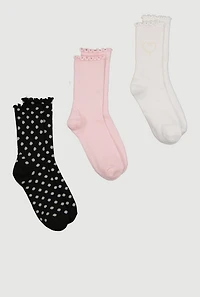 Faux Pearl Heart Mid Crew Socks 3 Pack Size 5-10
