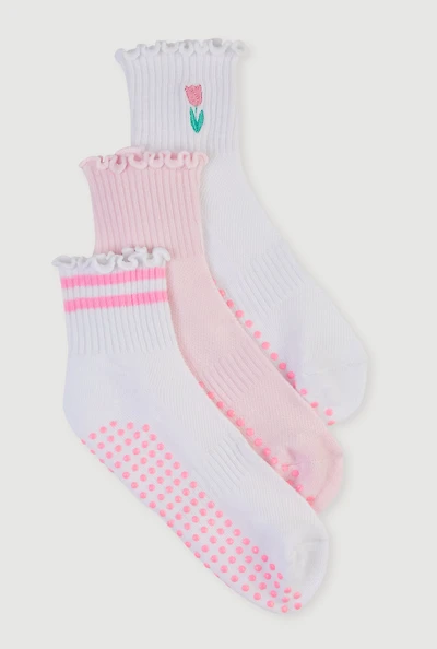 Assorted Lettuce Edge Pilates Socks 3 Pack Size 4-10