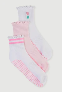 Assorted Lettuce Edge Pilates Socks 3 Pack Size 4-10