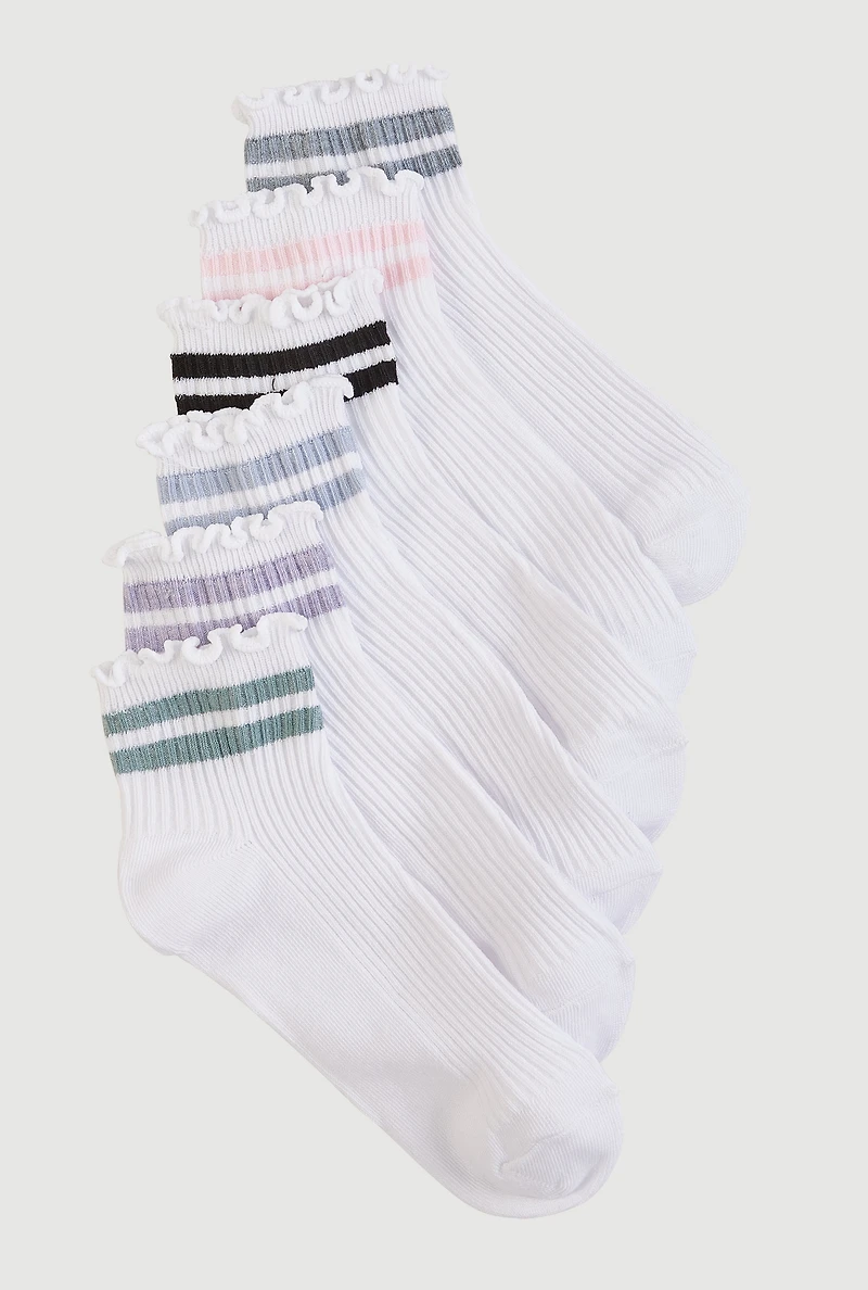 Varsity Stripe Detail Quarter Socks 6 Pack Size 4-10
