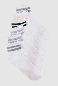 Varsity Stripe Detail Quarter Socks 6 Pack Size 4-10