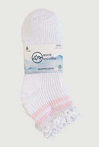 Varsity Stripe Detail Quarter Socks 6 Pack Size 4-10