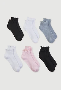 Ribbed Knit Quarter Socks 6 Pairs 4-10
