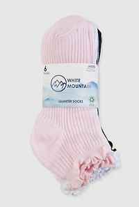 Ribbed Knit Quarter Socks 6 Pairs 4-10