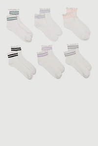 Varsity Stripe Detail Quarter Socks 6 Pairs Size 4-10