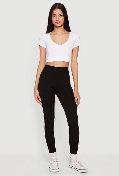 High Waisted Ribbed Knit Cropped Leggings