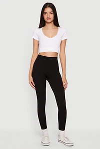 High Waisted Ribbed Knit Cropped Leggings