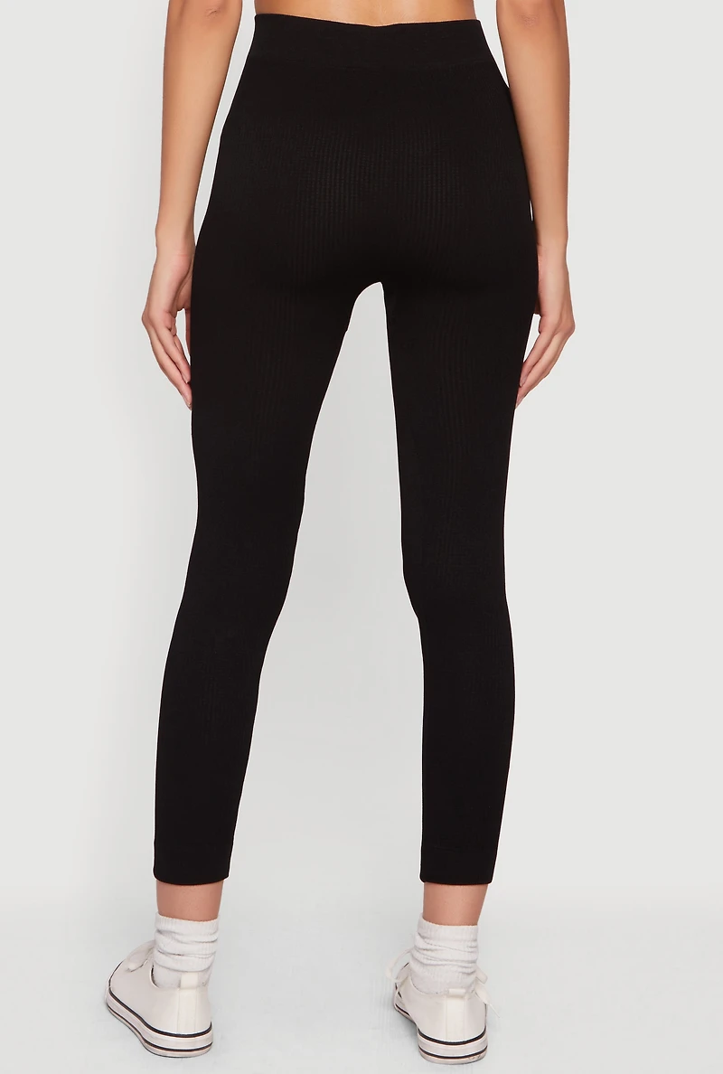 High Waisted Ribbed Knit Cropped Leggings