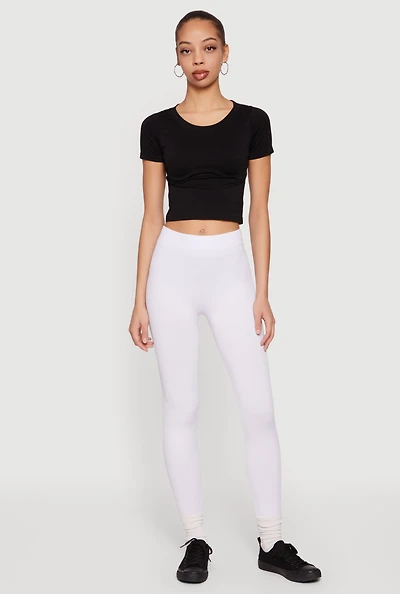 High Waisted Ribbed Knit Cropped Leggings