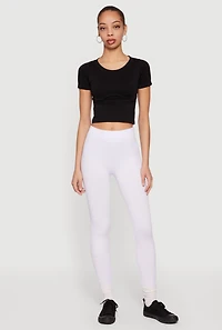 High Waisted Ribbed Knit Cropped Leggings