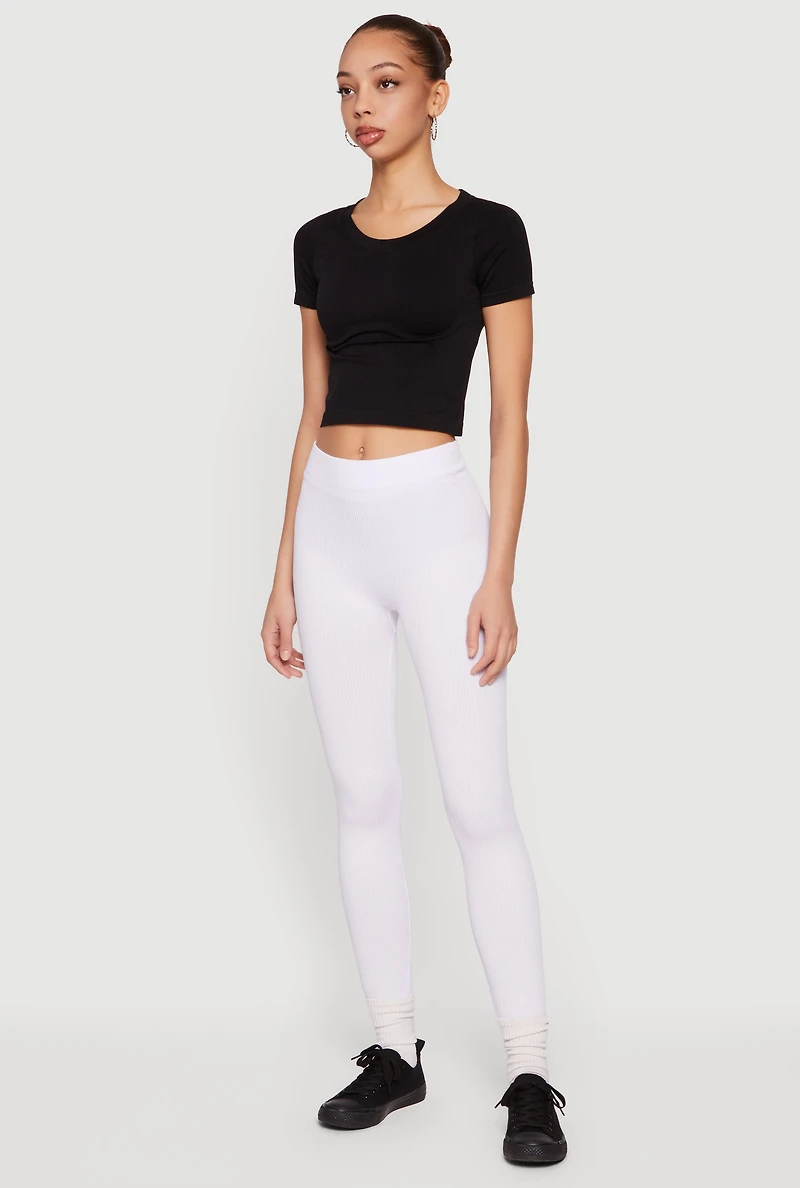 High Waisted Ribbed Knit Cropped Leggings