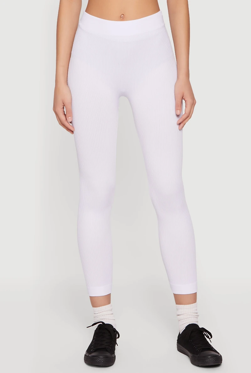 High Waisted Ribbed Knit Cropped Leggings