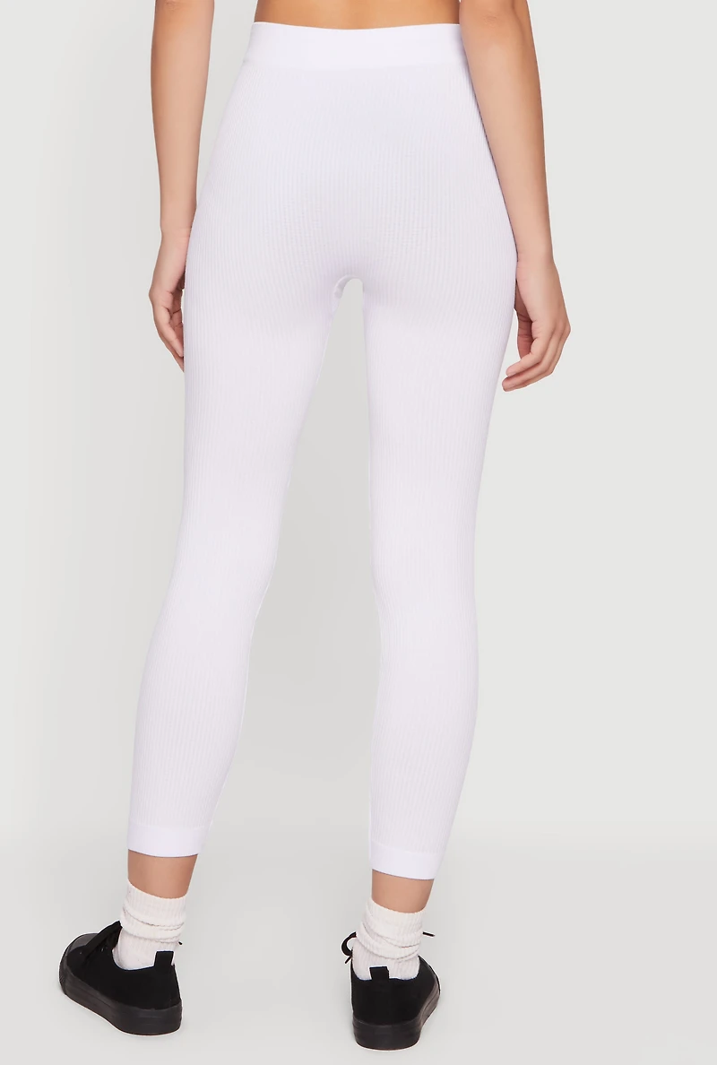 High Waisted Ribbed Knit Cropped Leggings