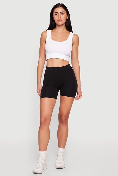 High Waisted Stretch Solid Bike Shorts
