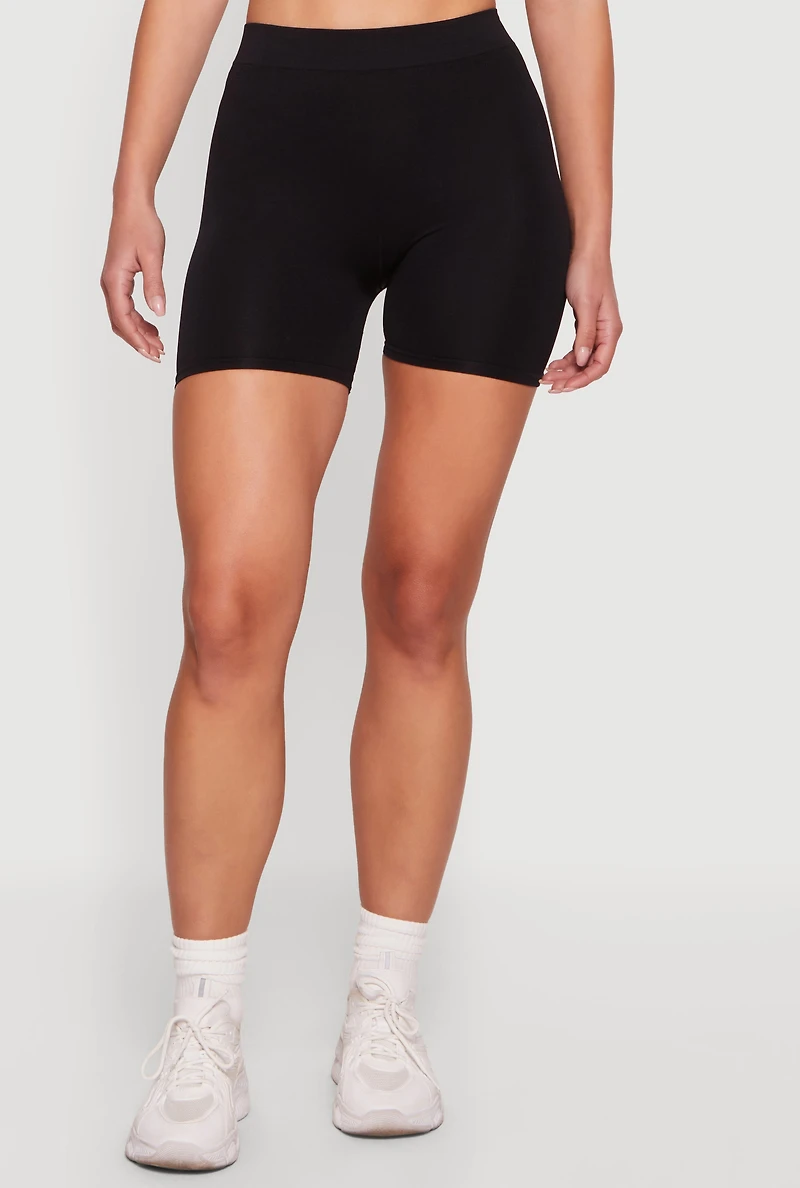 High Waisted Stretch Solid Bike Shorts