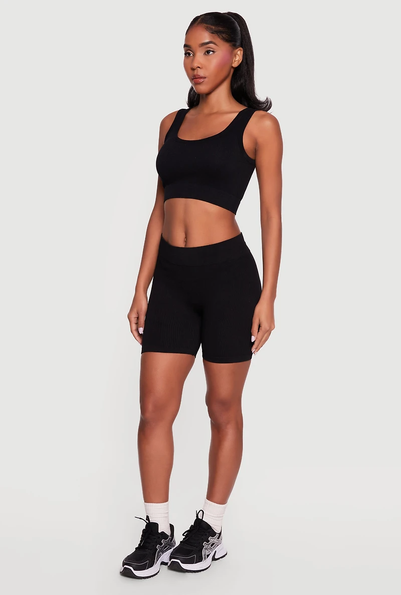 Ribbed Knit Seamless Biker Shorts