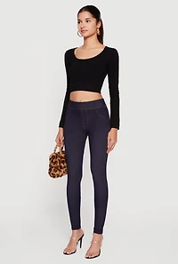 Womens Casual Fleece Lined High Waisted Jeggings, Blue, Size L-XL