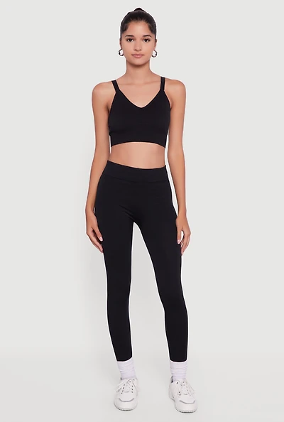 Womens High Waisted Fleece Lined Leggings, Black, Size L-XL