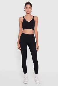 Womens High Waisted Fleece Lined Leggings, Black, Size L-XL