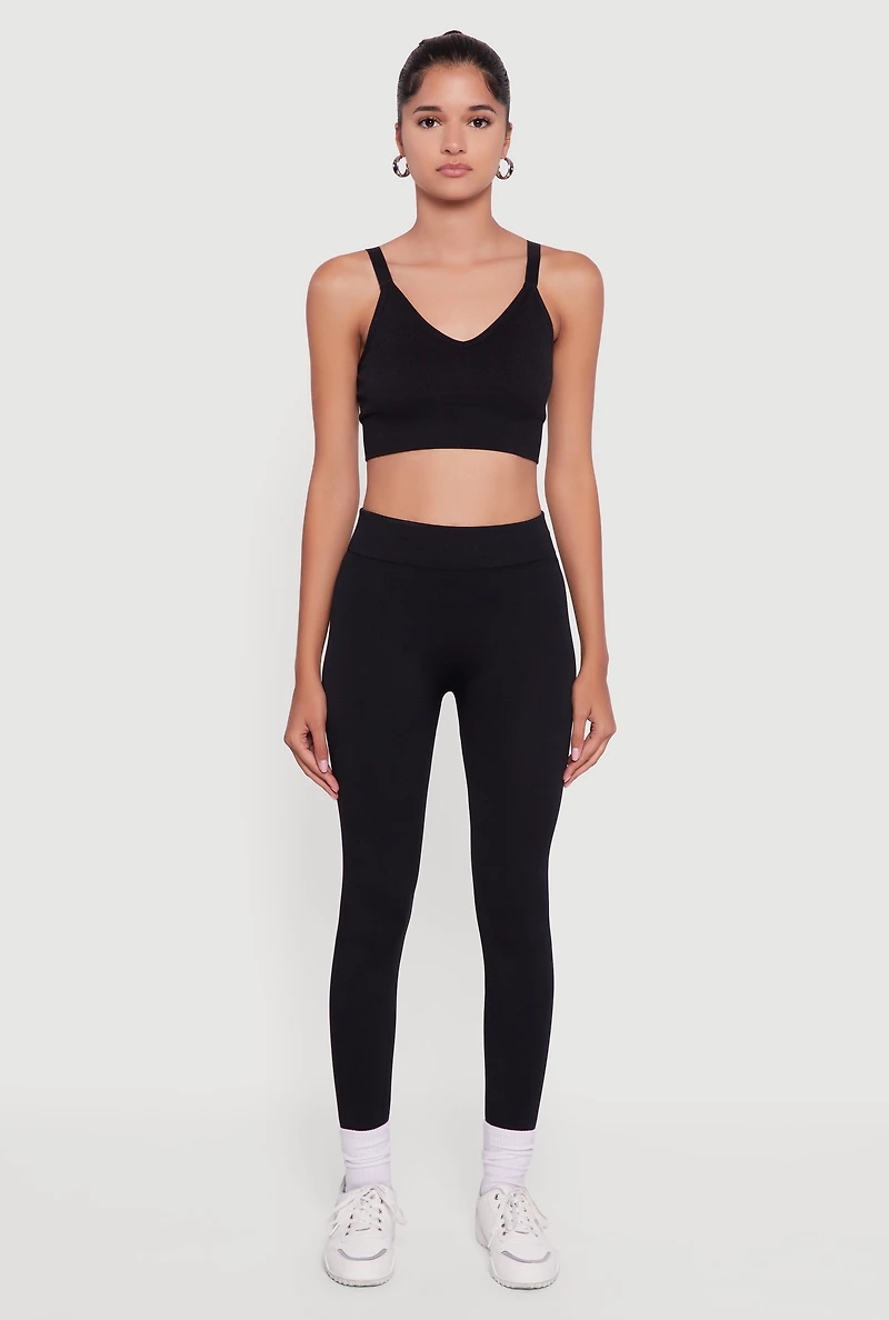 Womens High Waisted Fleece Lined Leggings, Black, Size L-XL