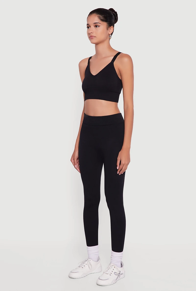 Womens High Waisted Fleece Lined Leggings, Black, Size L-XL