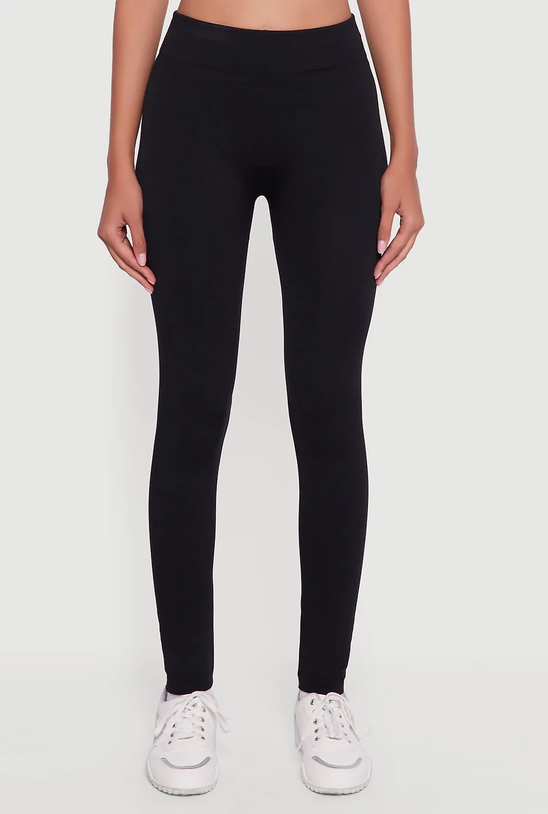 Womens High Waisted Fleece Lined Leggings, Black, Size L-XL