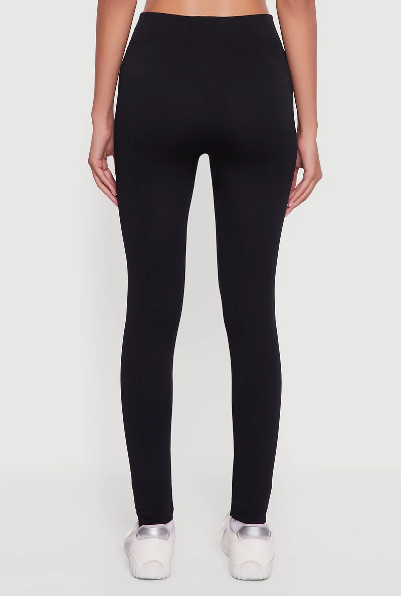 Womens High Waisted Fleece Lined Leggings, Black, Size L-XL