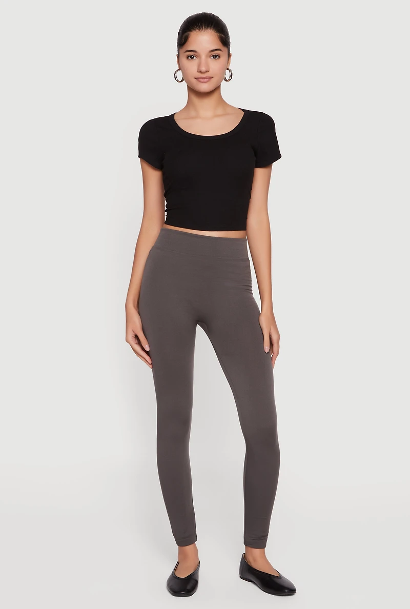 Womens High Waisted Fleece Lined Leggings, Grey, Size S-M