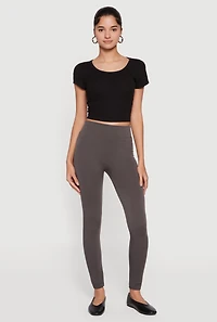 Womens High Waisted Fleece Lined Leggings, Grey, Size S-M