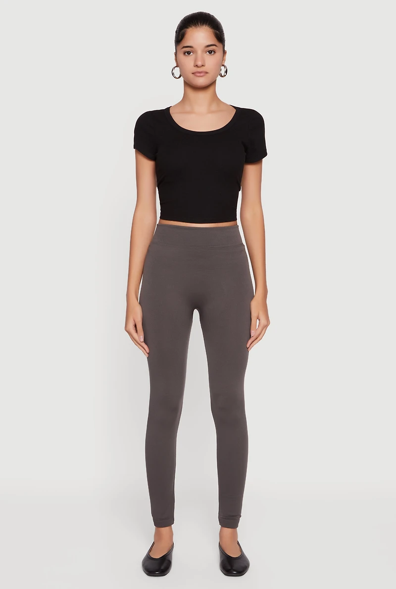 Womens High Waisted Fleece Lined Leggings, Grey, Size S-M