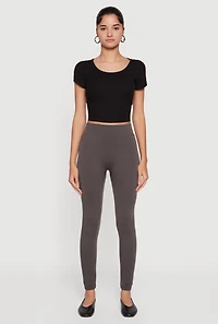 Womens High Waisted Fleece Lined Leggings, Grey, Size S-M