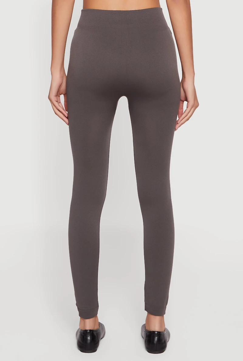 Womens High Waisted Fleece Lined Leggings, Grey, Size S-M