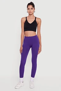 Womens High Waisted Fleece Lined Leggings, Purple, Size L-XL