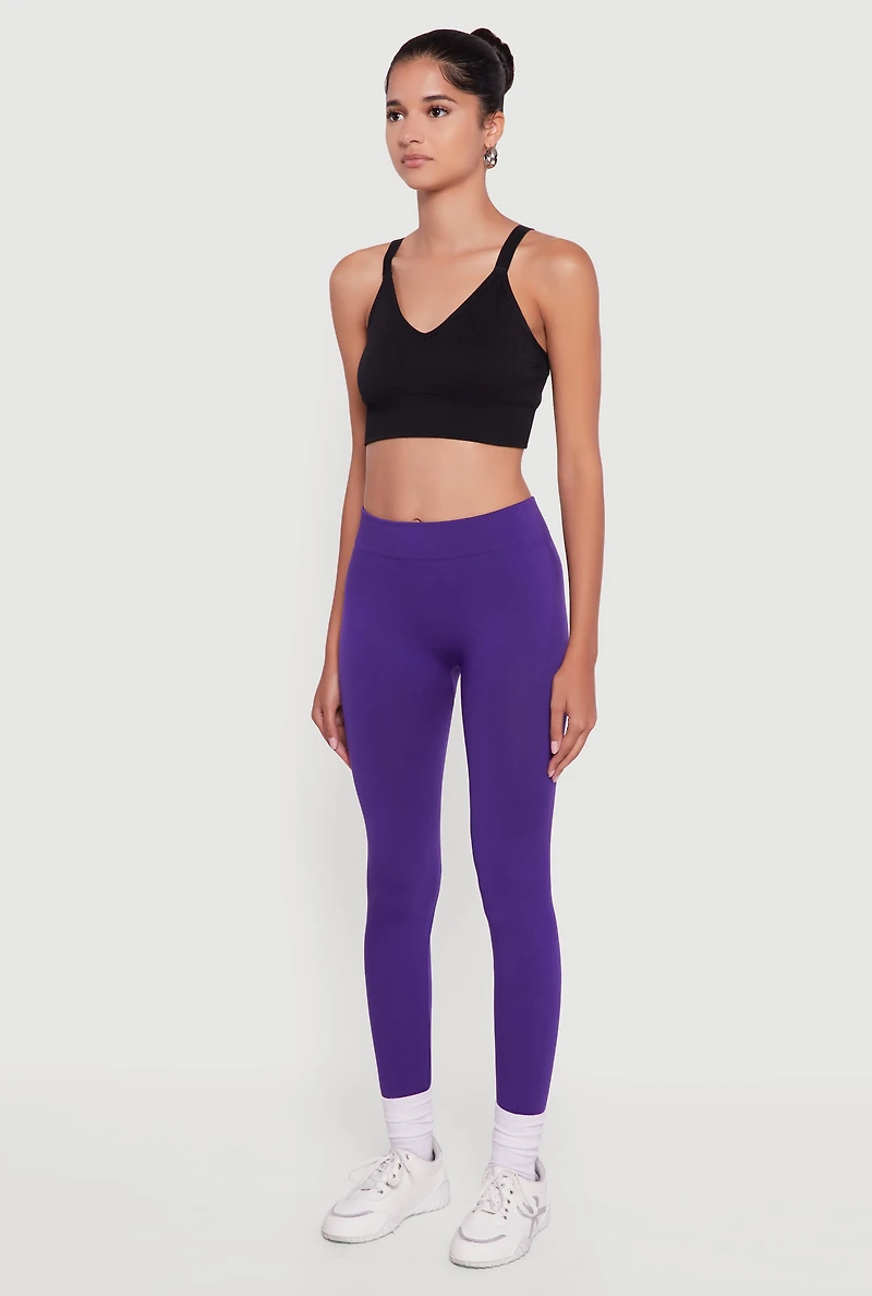 Womens High Waisted Fleece Lined Leggings, Purple, Size S-M
