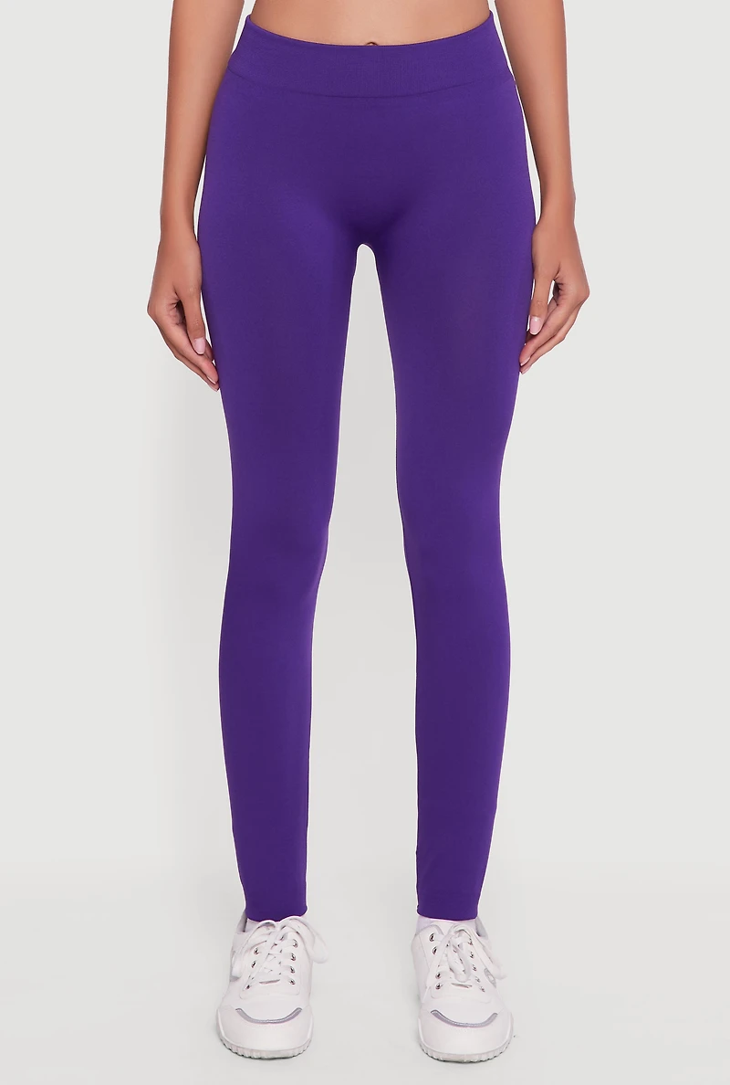 Womens High Waisted Fleece Lined Leggings, Purple, Size S-M