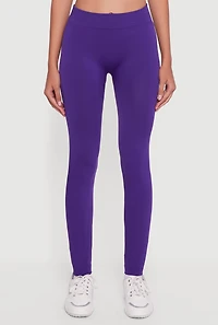 Womens High Waisted Fleece Lined Leggings, Purple, Size S-M