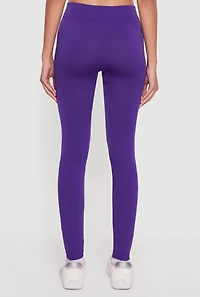 Womens High Waisted Fleece Lined Leggings, Purple, Size L-XL