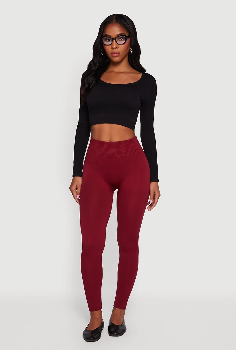Womens High Waisted Fleece Lined Leggings, Burgundy, Size S-M