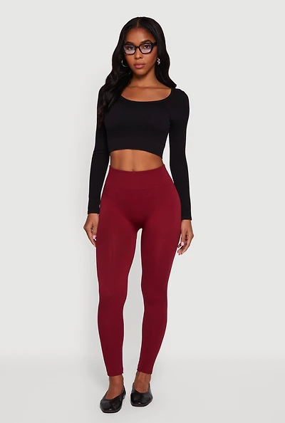 Womens High Waisted Fleece Lined Leggings, Burgundy, Size S-M