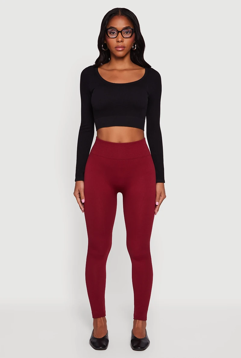 Womens High Waisted Fleece Lined Leggings, Burgundy, Size S-M