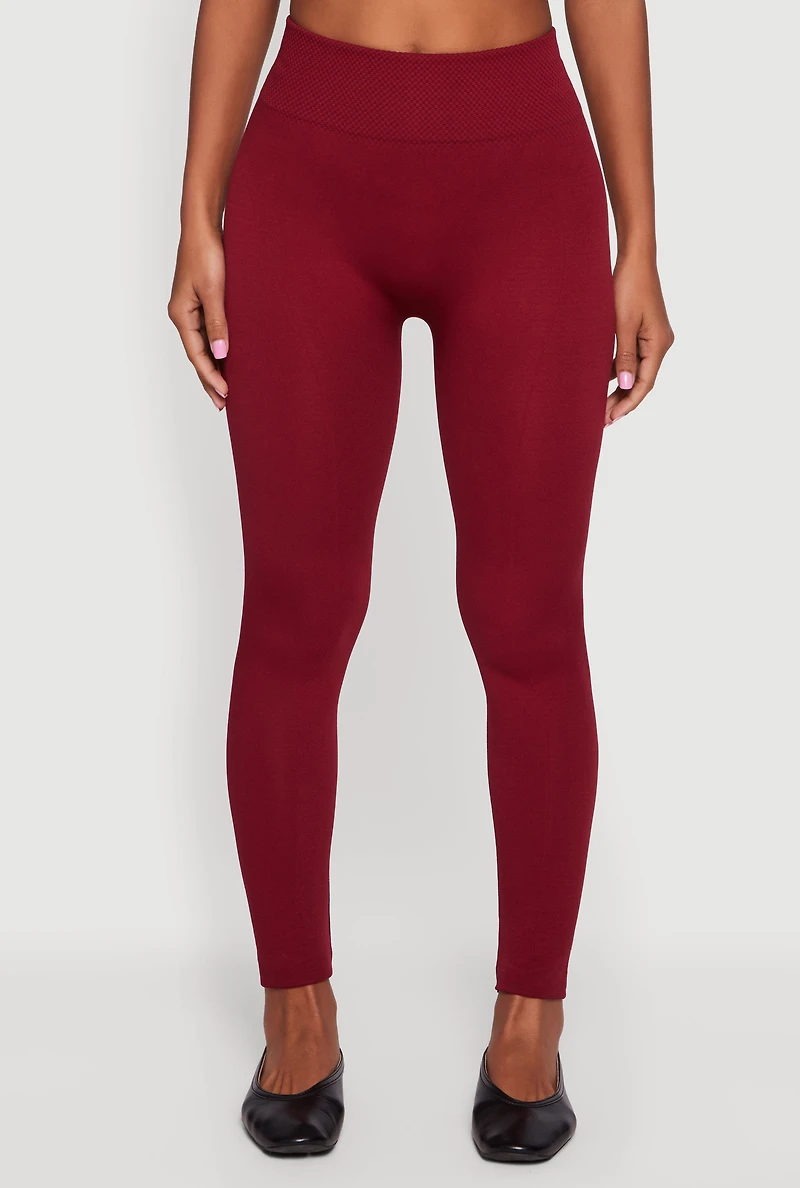 Womens High Waisted Fleece Lined Leggings, Burgundy, Size S-M