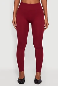 Womens High Waisted Fleece Lined Leggings, Burgundy, Size S-M