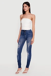 High Waisted Faux Drawstring Jeggings with Booty Lift Effect