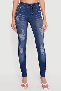 High Waisted Faux Drawstring Jeggings with Booty Lift Effect