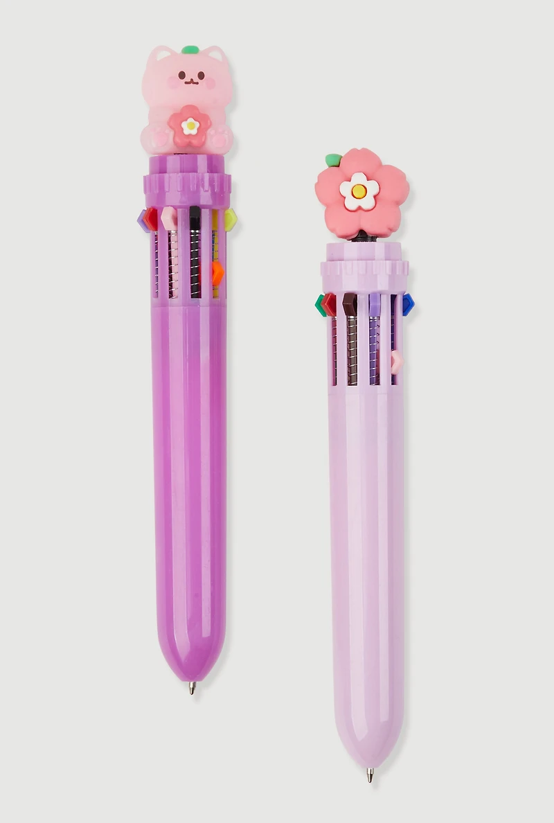 Girls 10 Retractable Multicolor Ink Daisy Pens 2 Pack, Purple