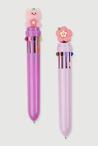 Girls 10 Retractable Multicolor Ink Daisy Pens 2 Pack, Purple
