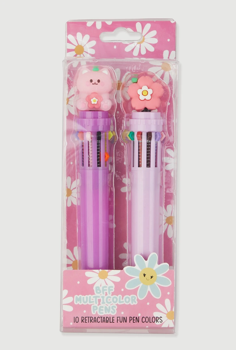 Girls 10 Retractable Multicolor Ink Daisy Pens 2 Pack, Purple