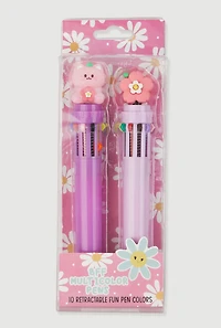 Girls 10 Retractable Multicolor Ink Daisy Pens 2 Pack, Purple