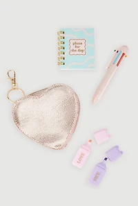 Girls Heart Coin Purse Stationary Mini Keychain Set