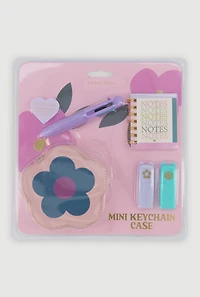 Girls Mini Floral Pouch Keychain Stationary Set, Multi